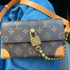 Louis Vuitton Brown and Tan Monogram Crossbody Bag with Gold Chain